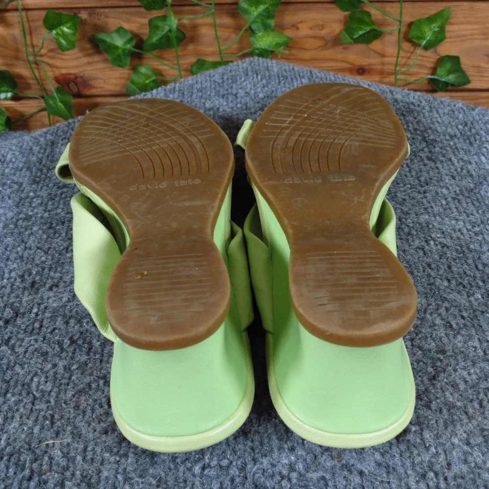 David Tate Women Leather Slide‎ Wedge Sandals Size 8 Casual Lime Green